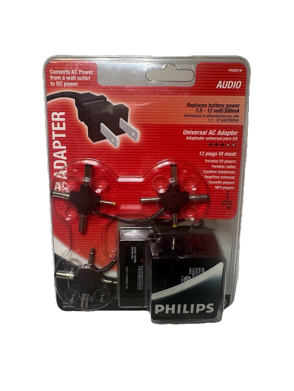 Philips PH2061W Universal AC Adapter 1.5-12V 300mA 12 Tips New Sealed